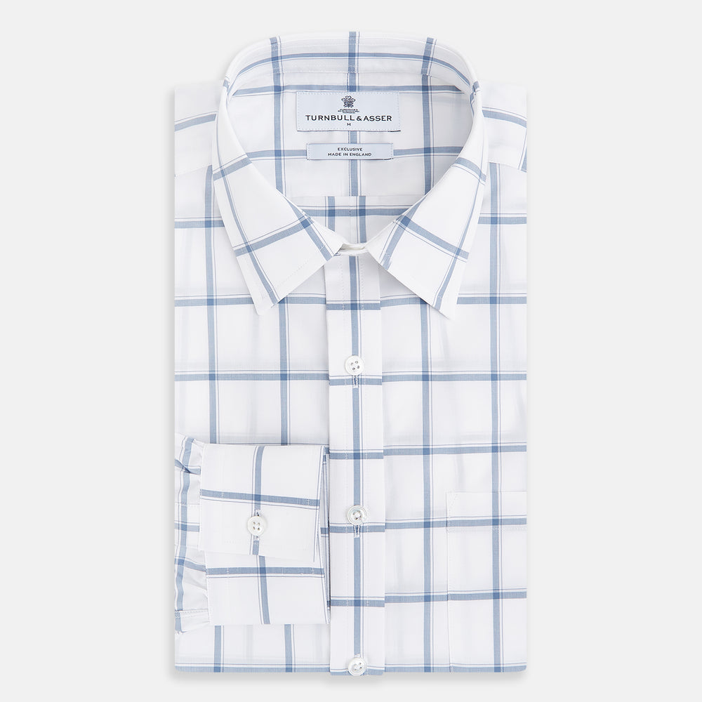 Large Checked Grey on White Weekend Fit Shirt in Cotton