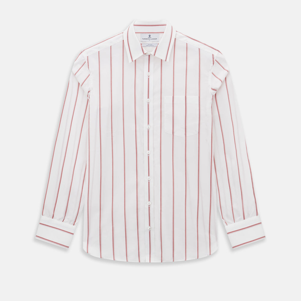 Track Striped Red on White Weekend Fit Shirt in Cotton