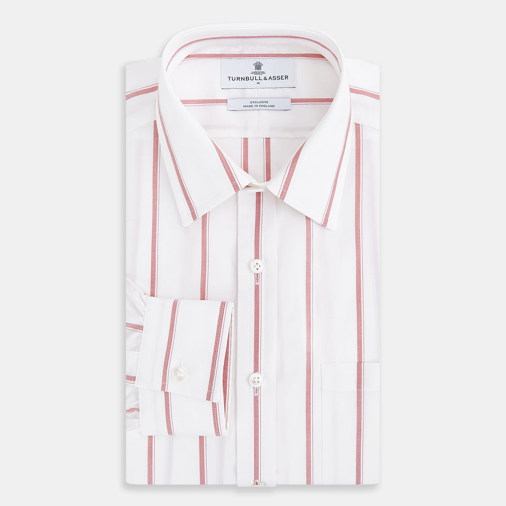 Track Striped Red on White Weekend Fit Shirt in Cotton