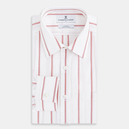 Track Striped Red on White Weekend Fit Shirt in Cotton Image 4