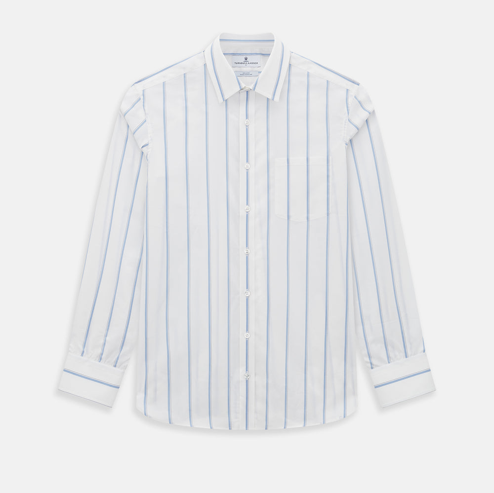 Track Striped Blue on White Weekend Fit Shirt in Cotton