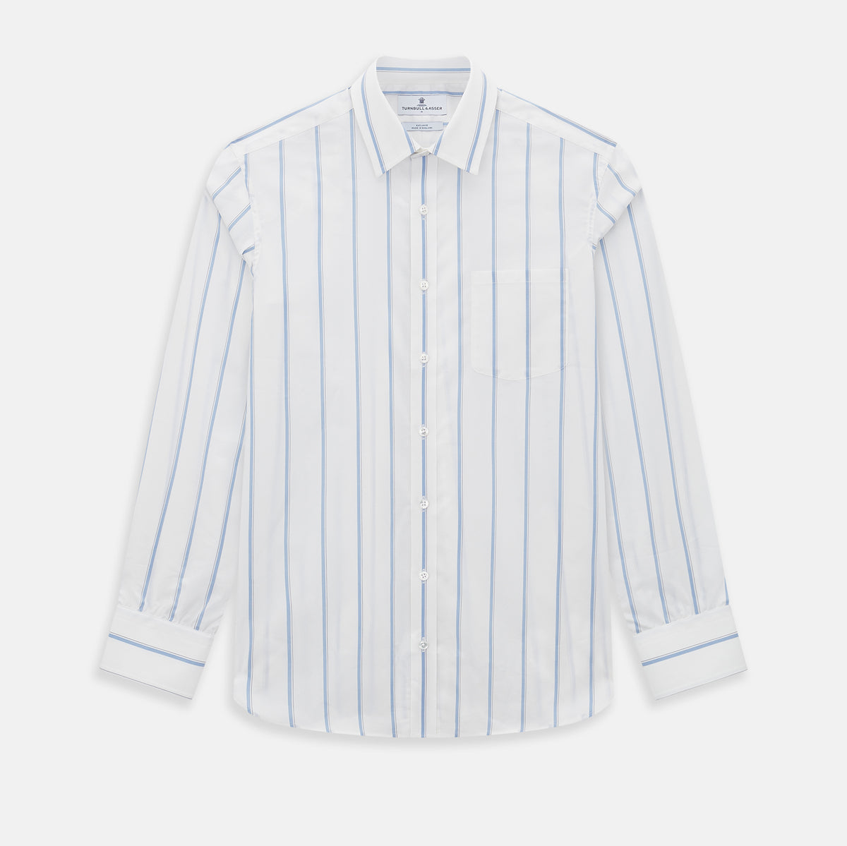 View 1 of product Track Striped Blue on White Weekend Fit Shirt in Cotton