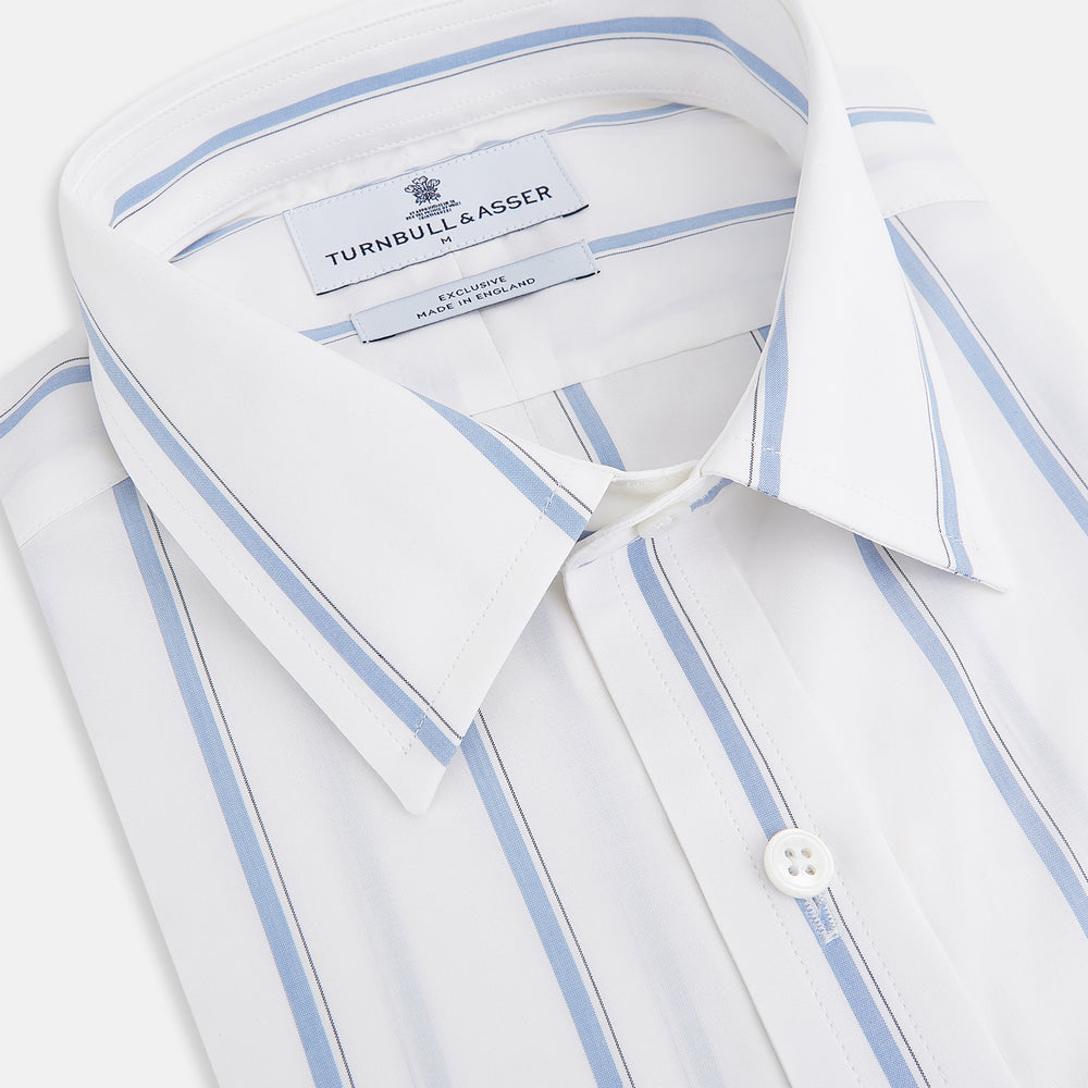 Track Striped Blue on White Weekend Fit Shirt in Cotton