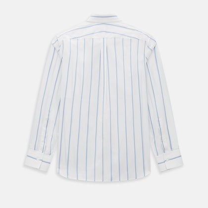 Track Striped Blue on White Weekend Fit Shirt in Cotton Image 2