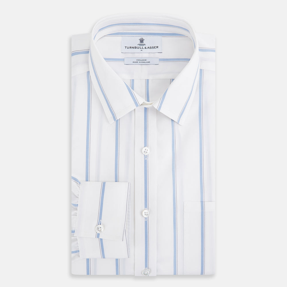 Track Striped Blue on White Weekend Fit Shirt in Cotton