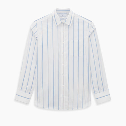 Track Striped Blue on White Weekend Fit Shirt in Cotton Image 6