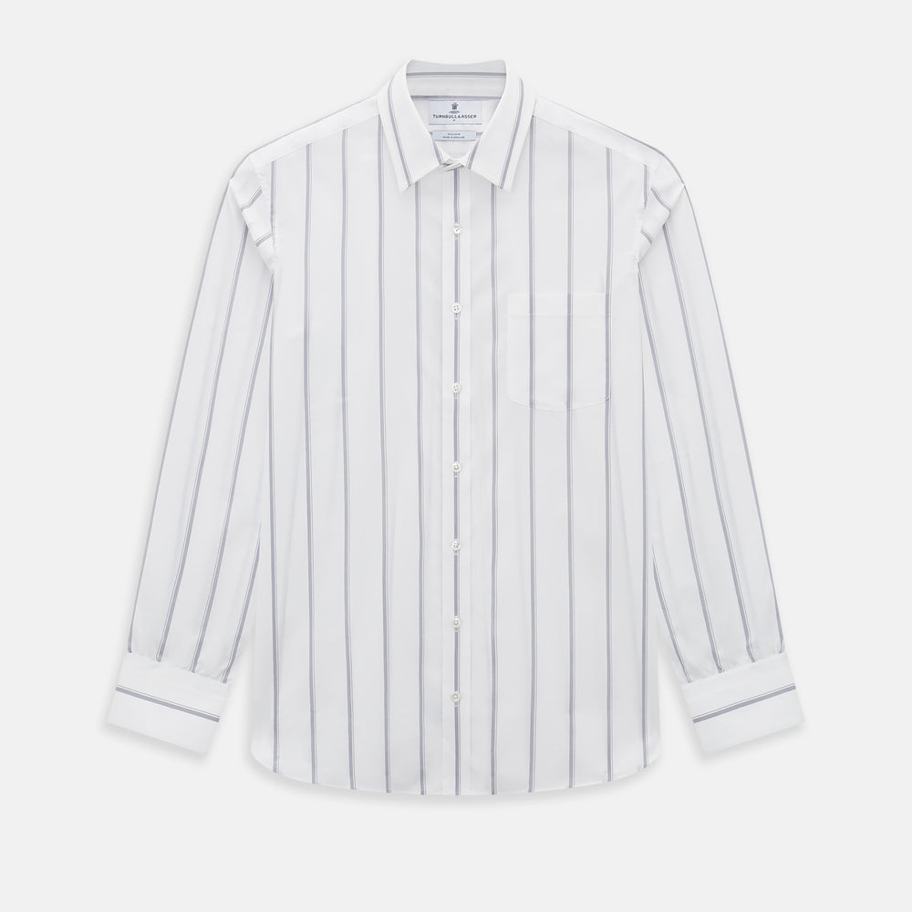 Track Striped Grey on White Weekend Fit Shirt in Cotton