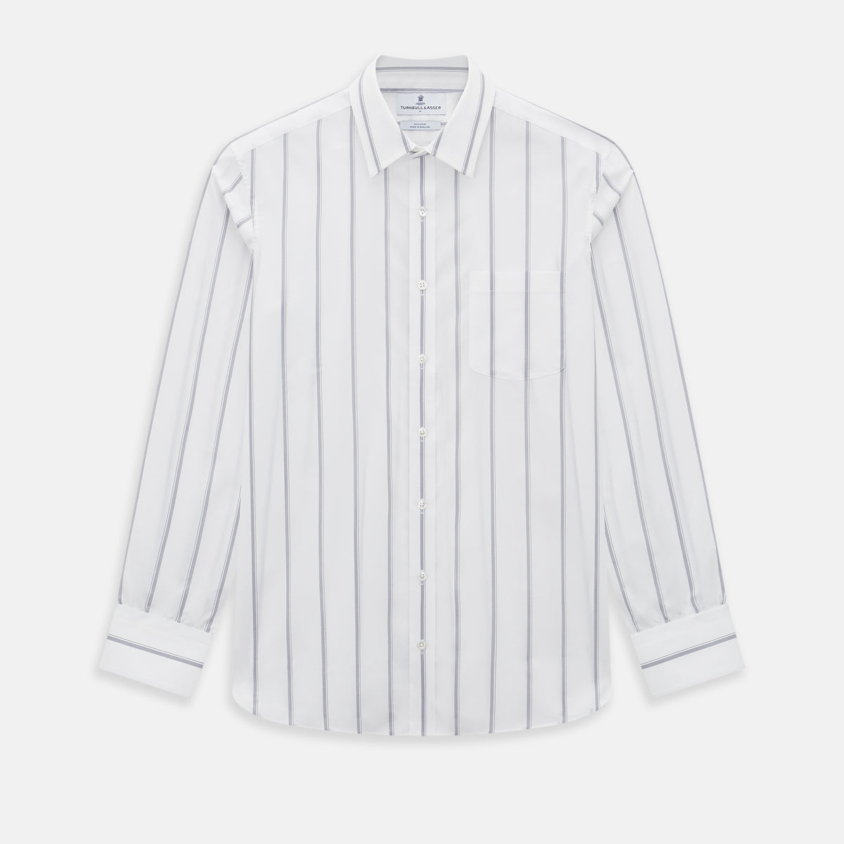 View 1 of product Track Striped Grey on White Weekend Fit Shirt in Cotton