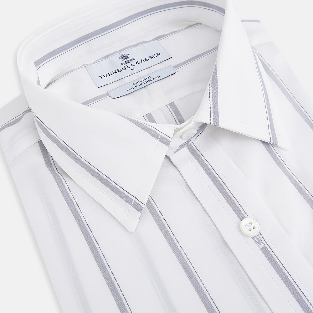 Track Striped Grey on White Weekend Fit Shirt in Cotton