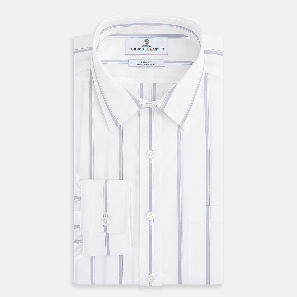 Track Striped Grey on White Weekend Fit Shirt in Cotton