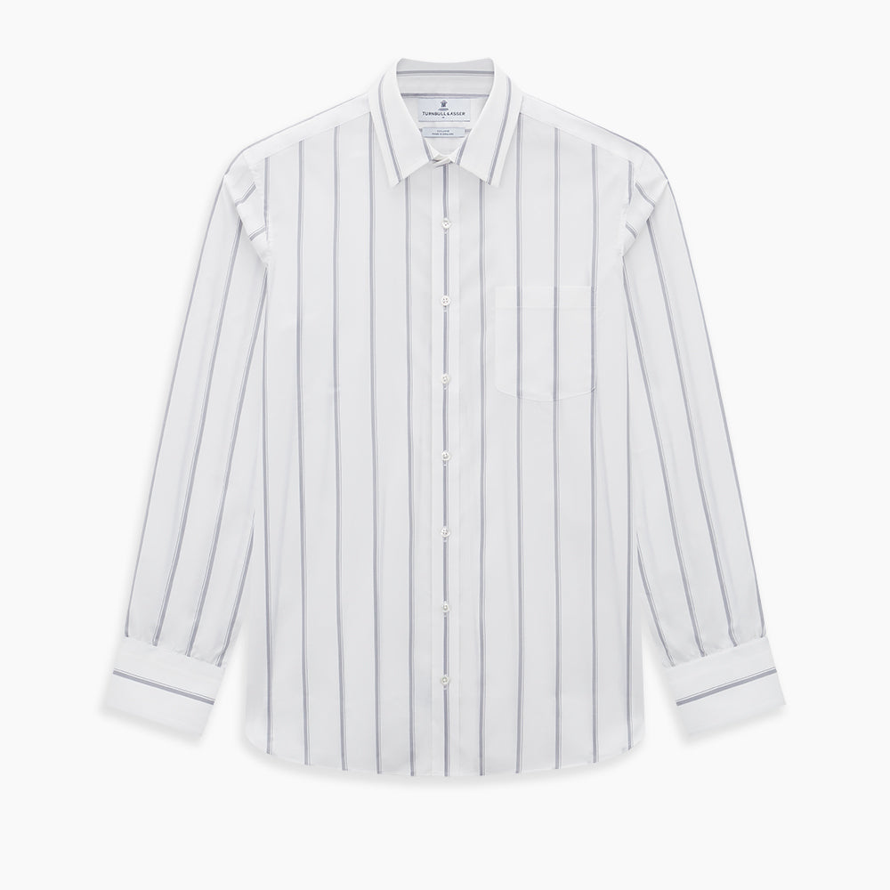 Track Striped Grey on White Weekend Fit Shirt in Cotton