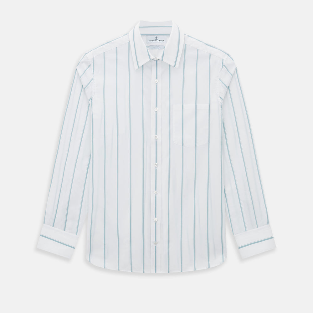 Track Striped Sage on White Weekend Fit Shirt in Cotton