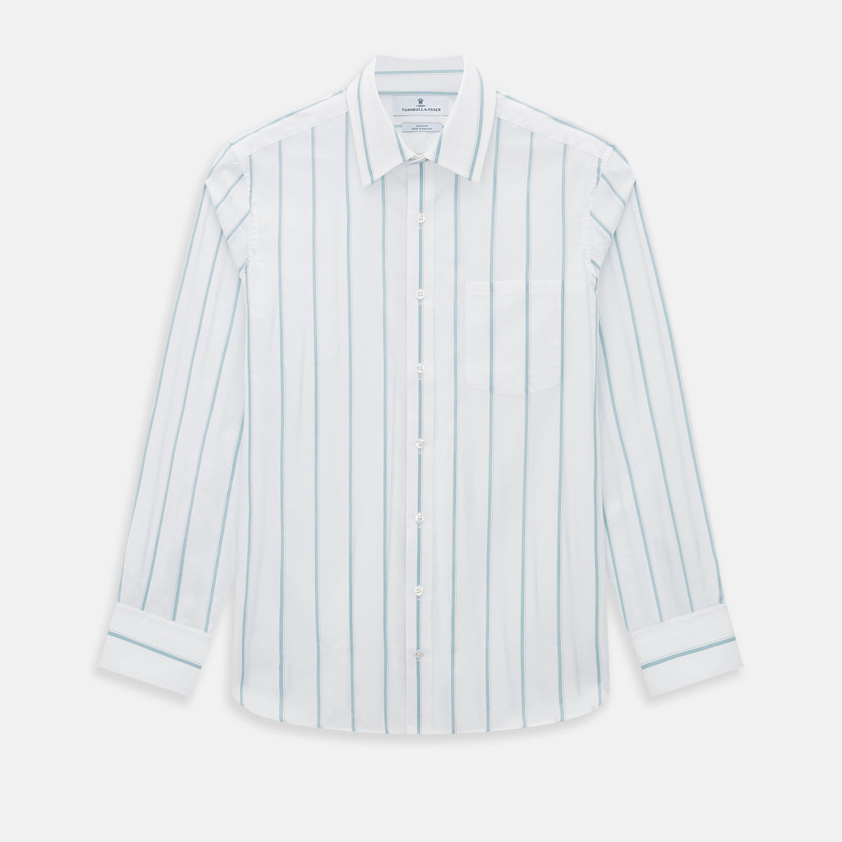 View 1 of product Track Striped Sage on White Weekend Fit Shirt in Cotton