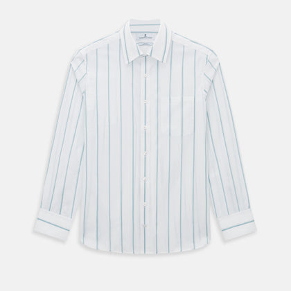 Track Striped Blue on White Weekend Fit Shirt in Cotton