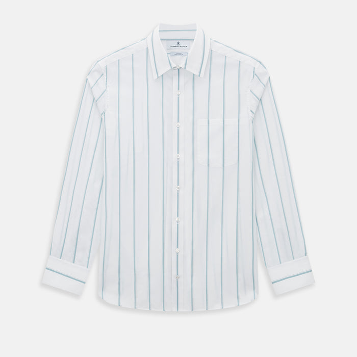 SHIRTS WF DERBY COLLAR 1BC 1PKT WHITE/SAGE STRIPE