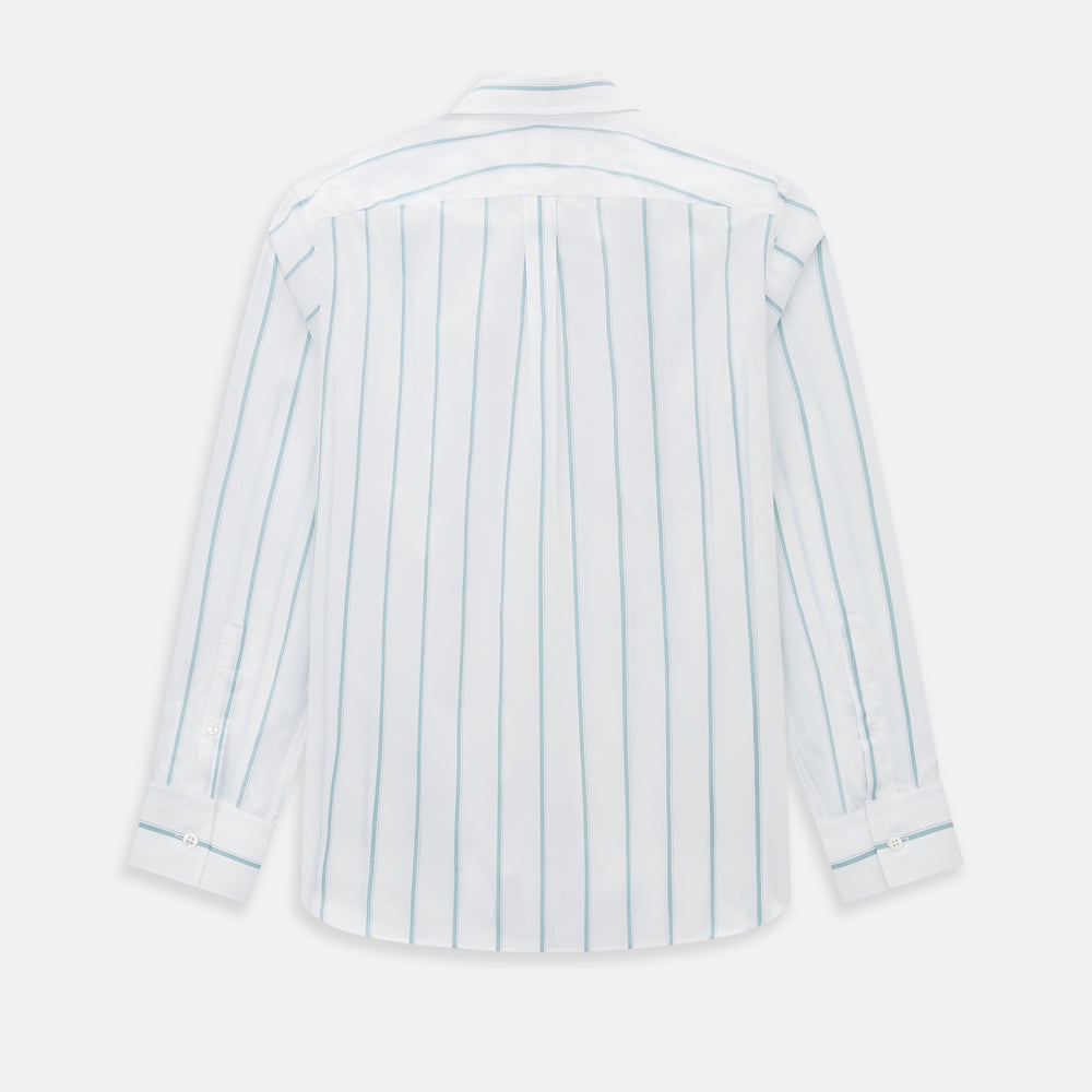 Track Striped Sage on White Weekend Fit Shirt in Cotton