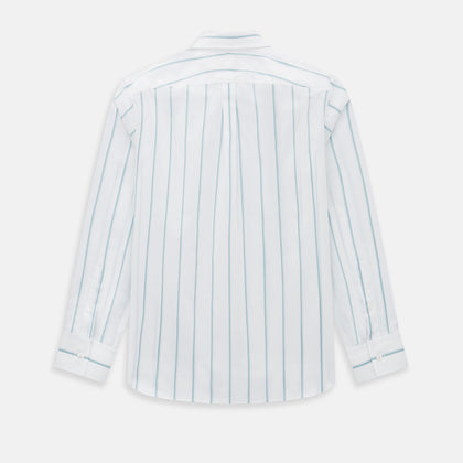 Track Striped Blue on White Weekend Fit Shirt in Cotton Image 2