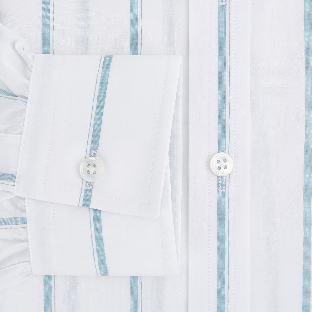 Track Striped Sage on White Weekend Fit Shirt in Cotton