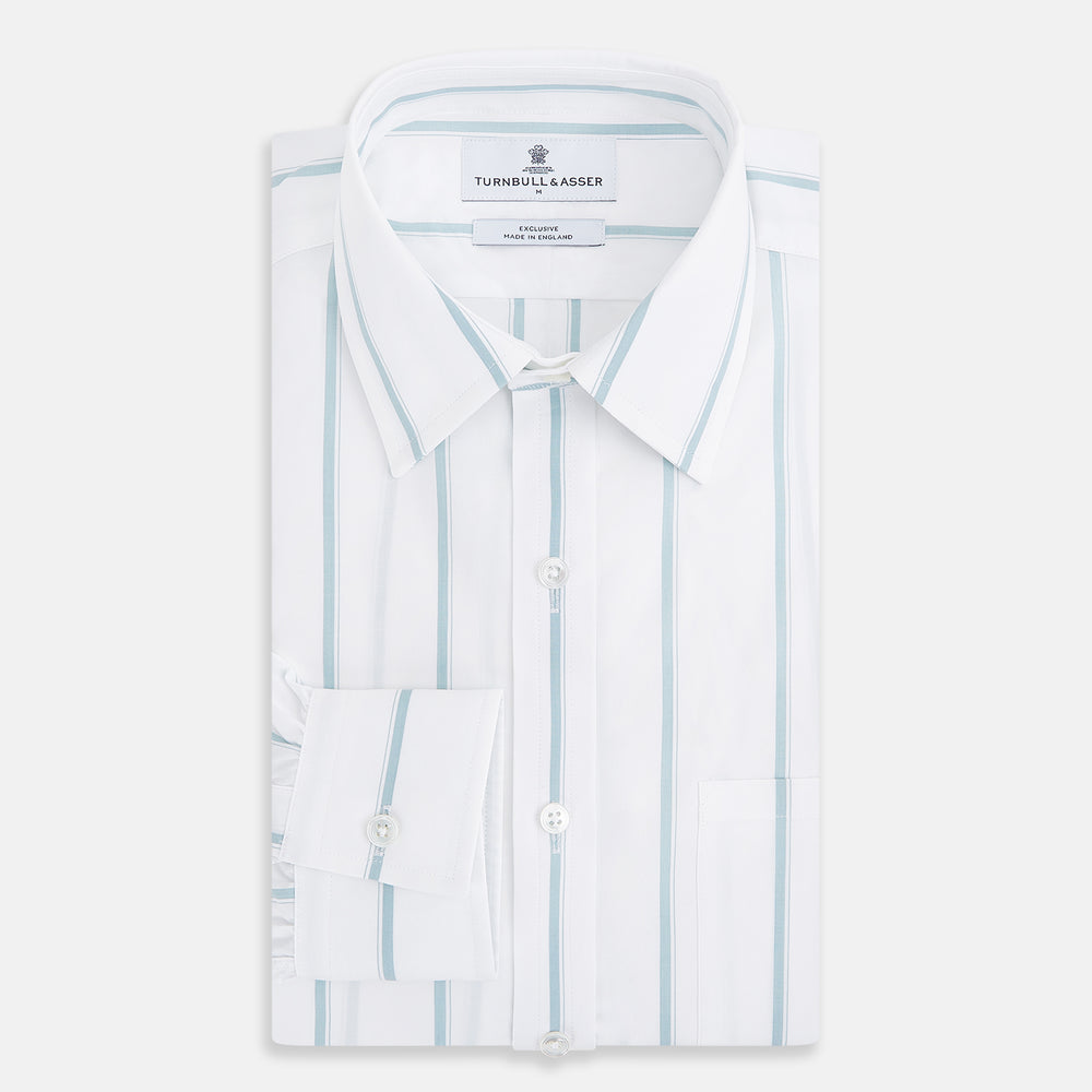 Track Striped Sage on White Weekend Fit Shirt in Cotton