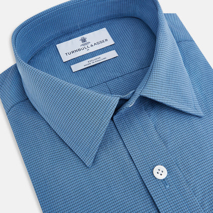 Fine Checked Colony Blue Weekend Fit Shirt in Cotton Image 1