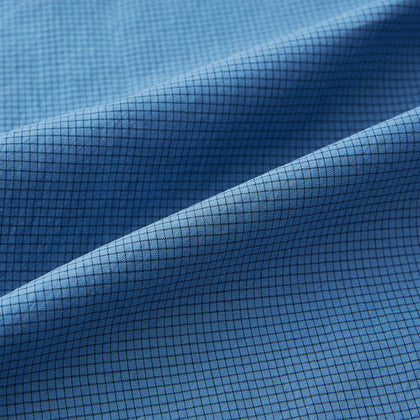 Fine Checked Colony Blue Weekend Fit Shirt in Cotton Image 6