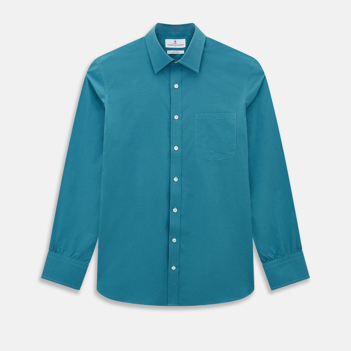 View 1 of product Fine Checked Turquoise Blue Weekend Fit Shirt in Cotton