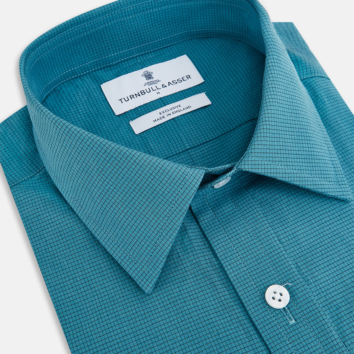 View 2 of product Fine Checked Turquoise Blue Weekend Fit Shirt in Cotton