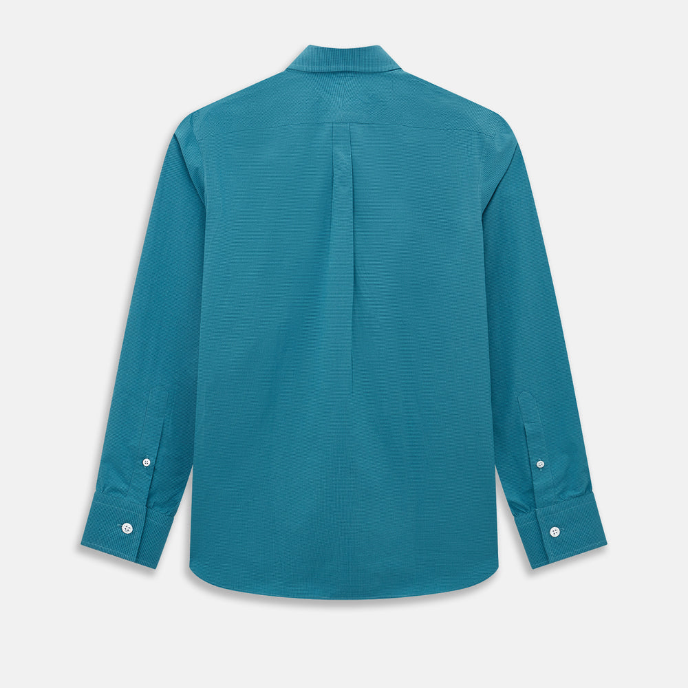 Fine Checked Turquoise Blue Weekend Fit Shirt in Cotton