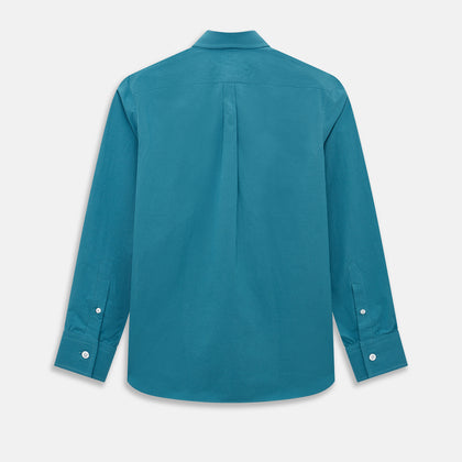 Fine Checked Turquoise Blue Weekend Fit Shirt in Cotton Image 2