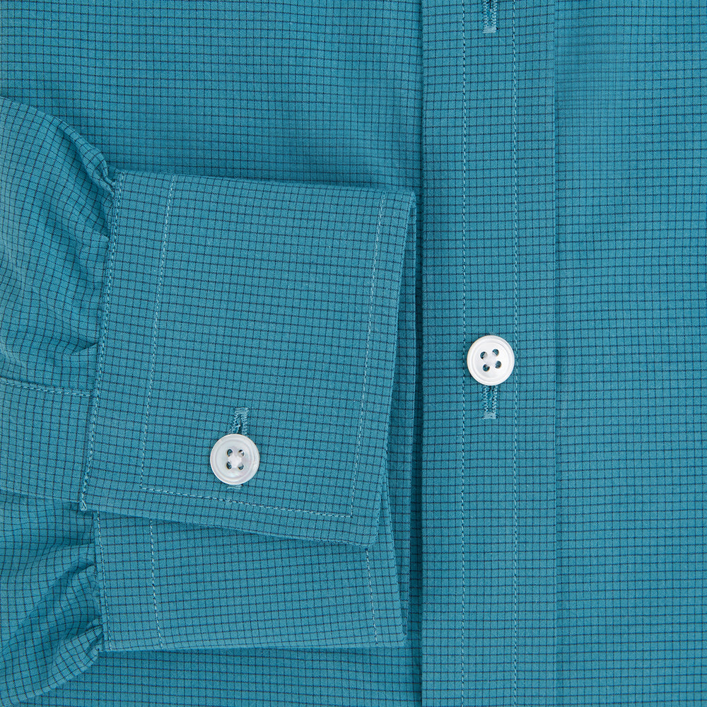 Fine Checked Turquoise Blue Weekend Fit Shirt in Cotton