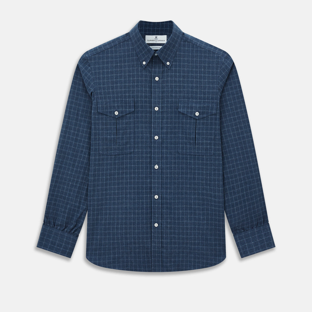 Indigo Tonal Windowpane Richmond Shirt XS