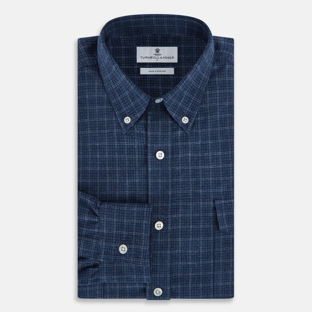 Indigo Tonal Windowpane Richmond Shirt XS