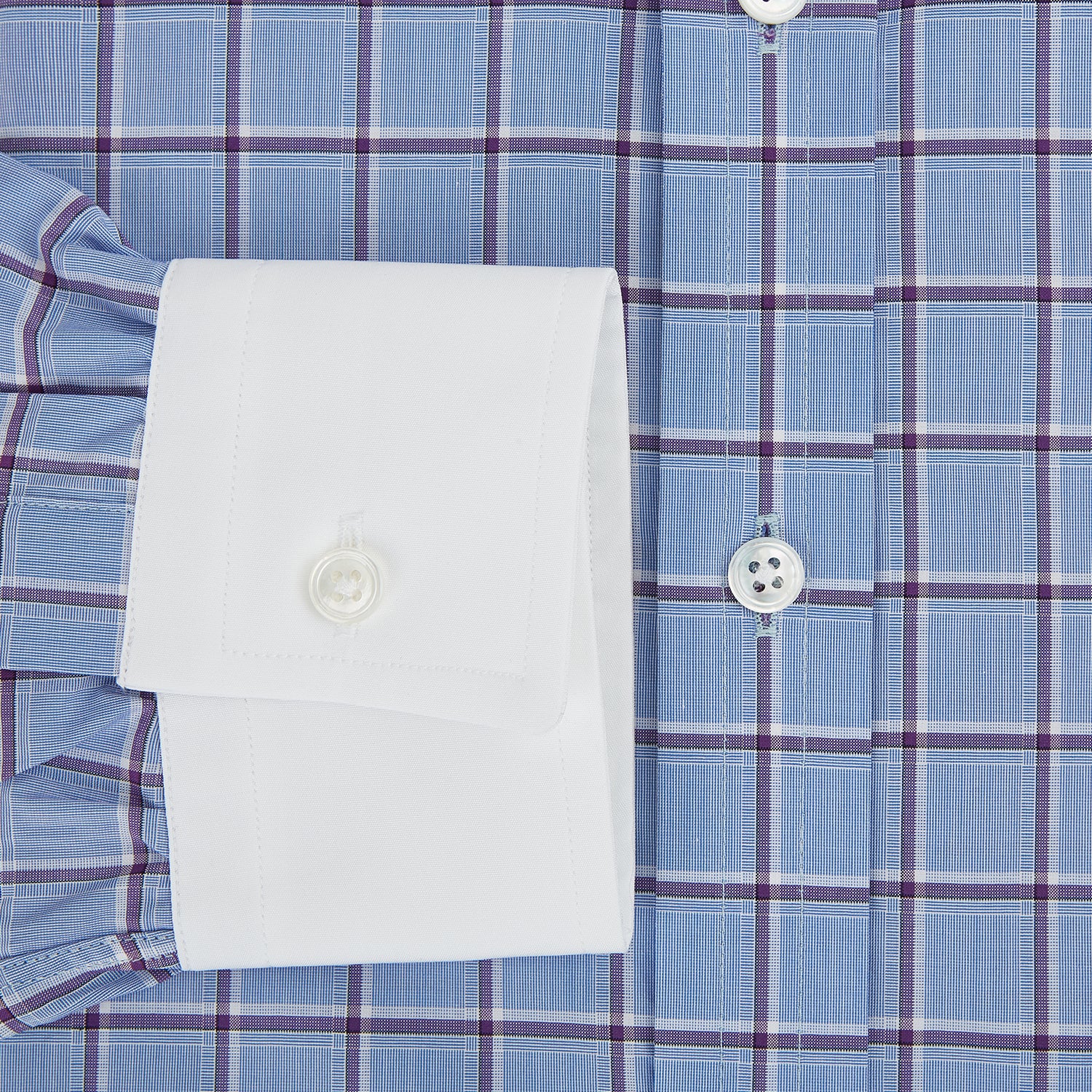 View 4 of product Blue and Purple Windowpane Check Richmond Shirt with Contrast Collar & Cuffs XXL