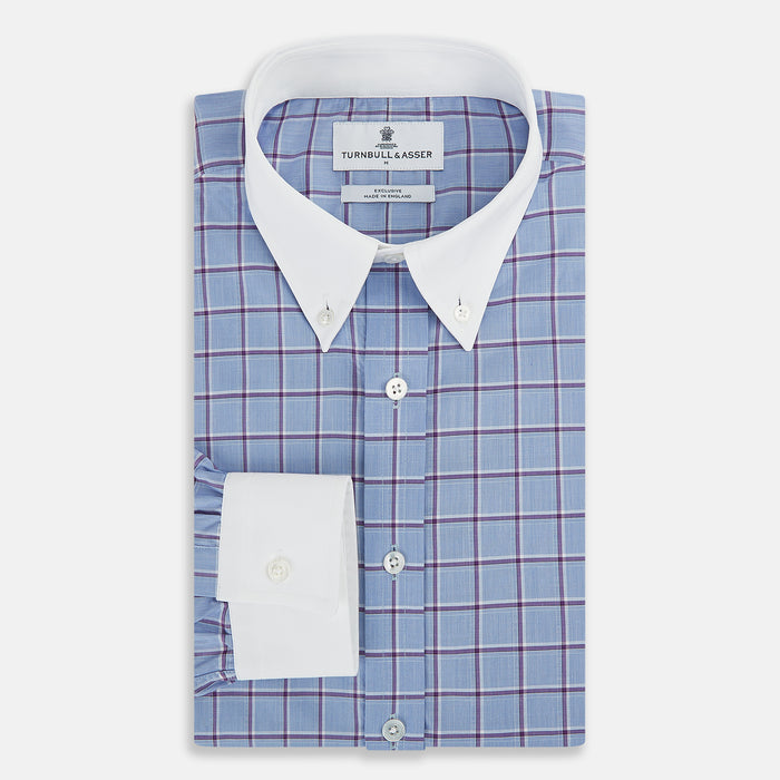 Blue and Purple Windowpane Check Richmond Shirt with Contrast Collar & Cuffs Image 4