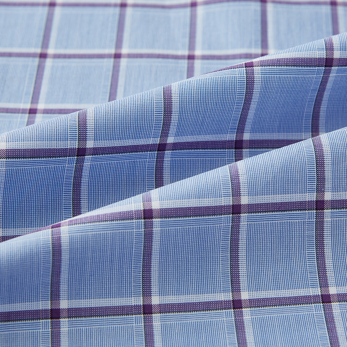 Blue and Purple Windowpane Check Richmond Shirt with Contrast Collar & Cuffs Image 5