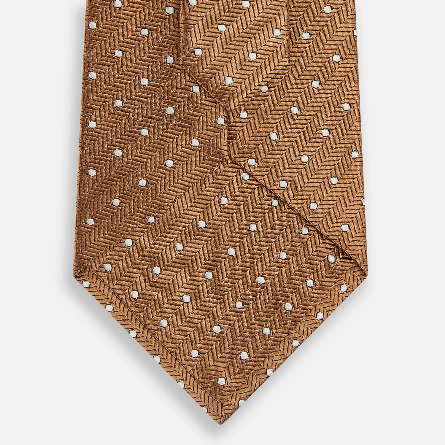 View 3 of product Camel and White Small Spot Herringbone Silk Tie