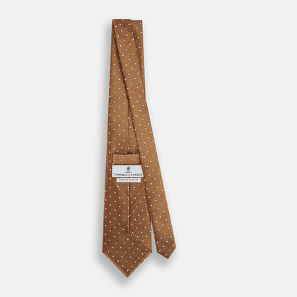 Camel and White Small Spot Herringbone Silk Tie Image 3