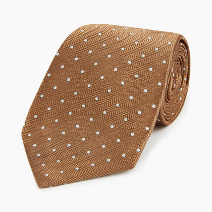 Camel and White Small Spot Herringbone Silk Tie Image 4