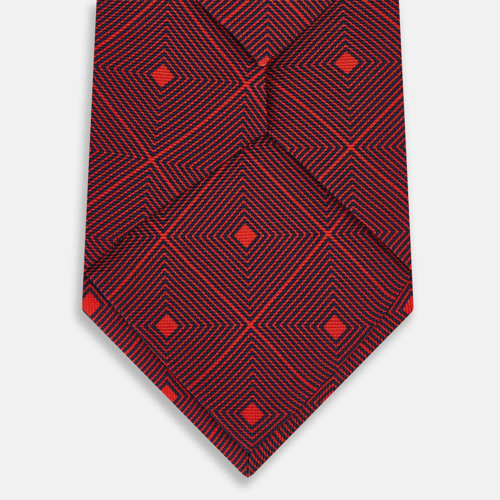 Tulip Red Concentric Diamond Printed Silk Tie