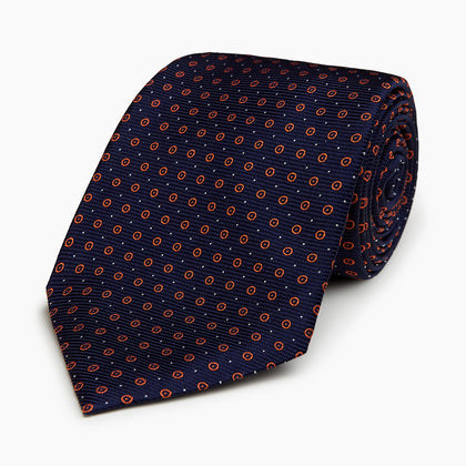 Navy and Orange Circle Silk Tie Image 4