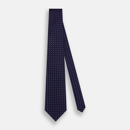Navy and Lilac Circle Silk Tie Image 1