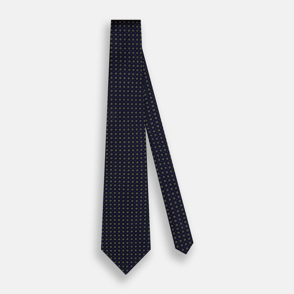Navy and Light Green Circle Silk Tie