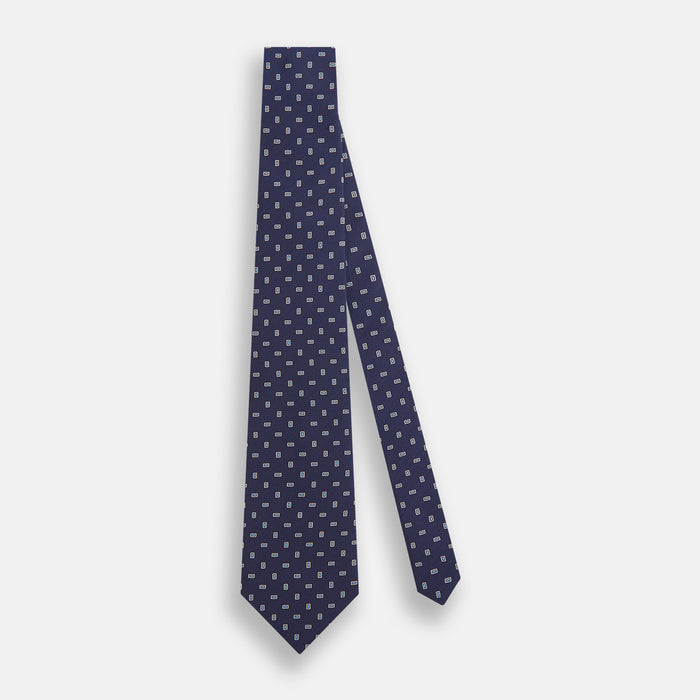 Navy Micro Rectangle Silk Tie Image 1
