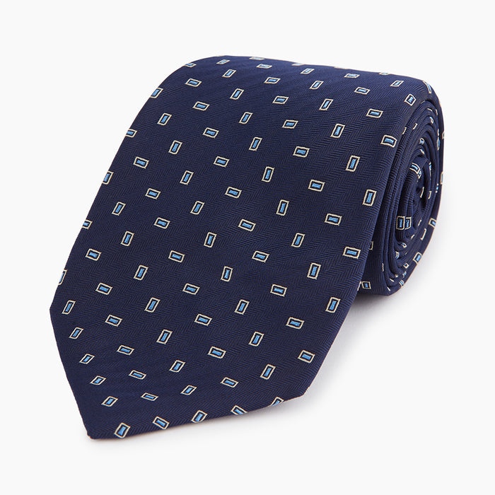 Navy Micro Rectangle Silk Tie Image 4