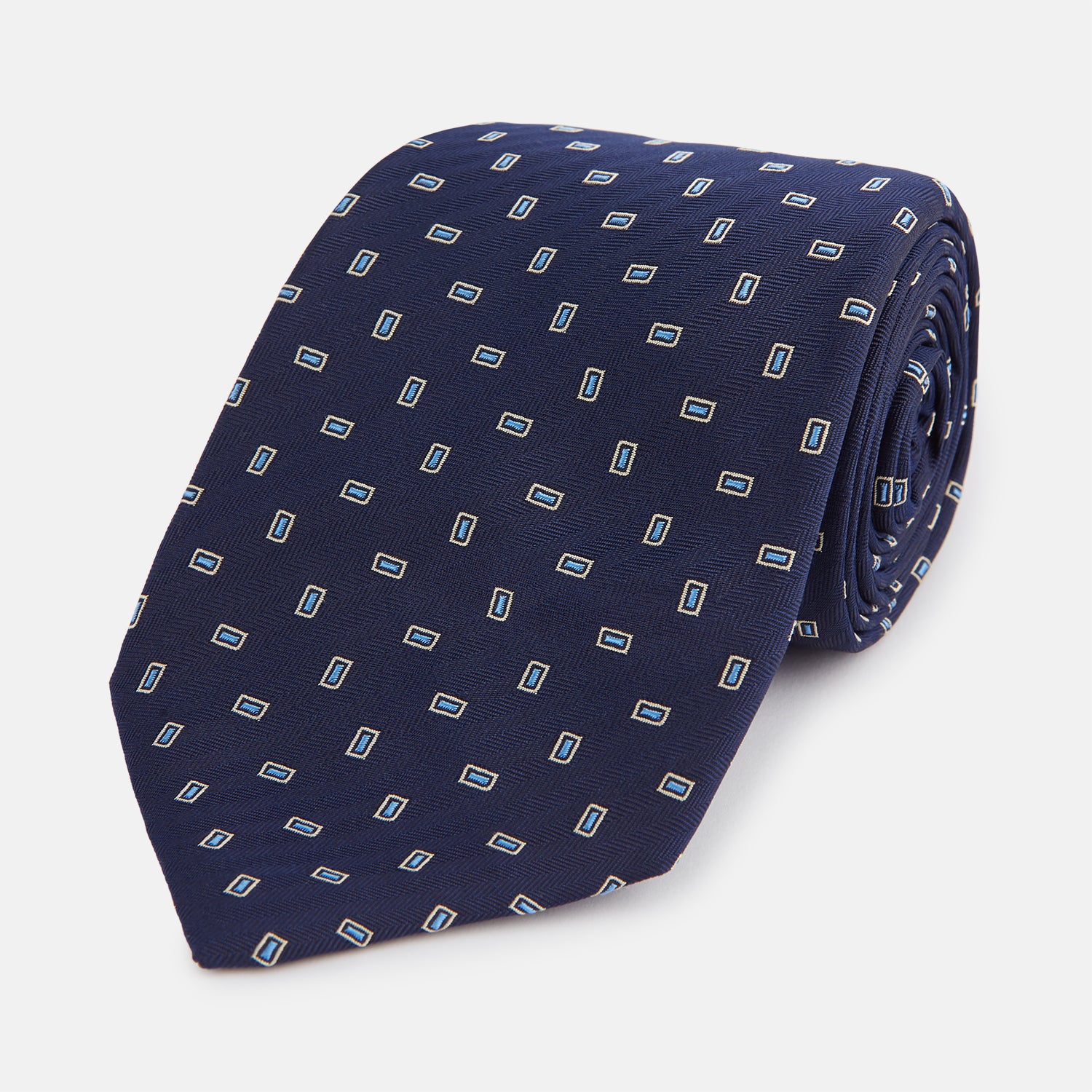 View 1 of product Navy Micro Rectangle Silk Tie