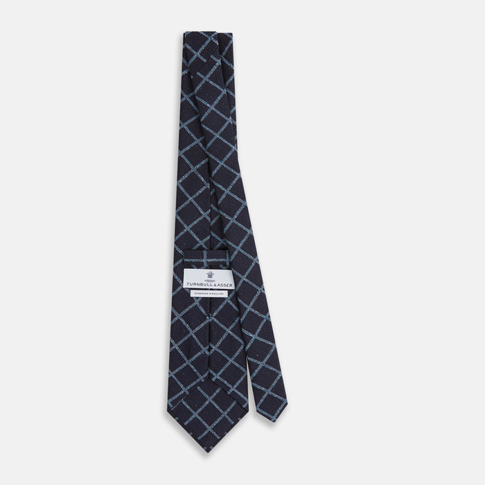 Blue Diagonal Check Silk Blend Tie Image 3