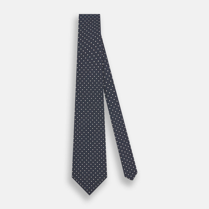 Navy Micro Dot Silk Tie Image 1