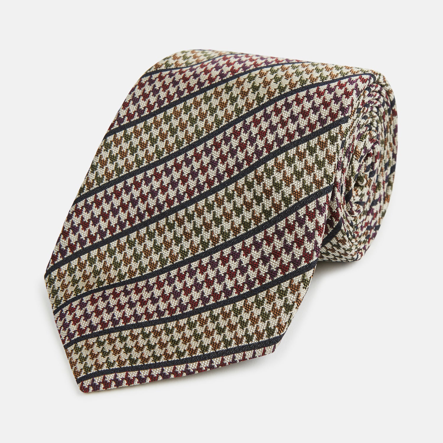 View 1 of product Brown Puppytooth Stripe Silk Tie