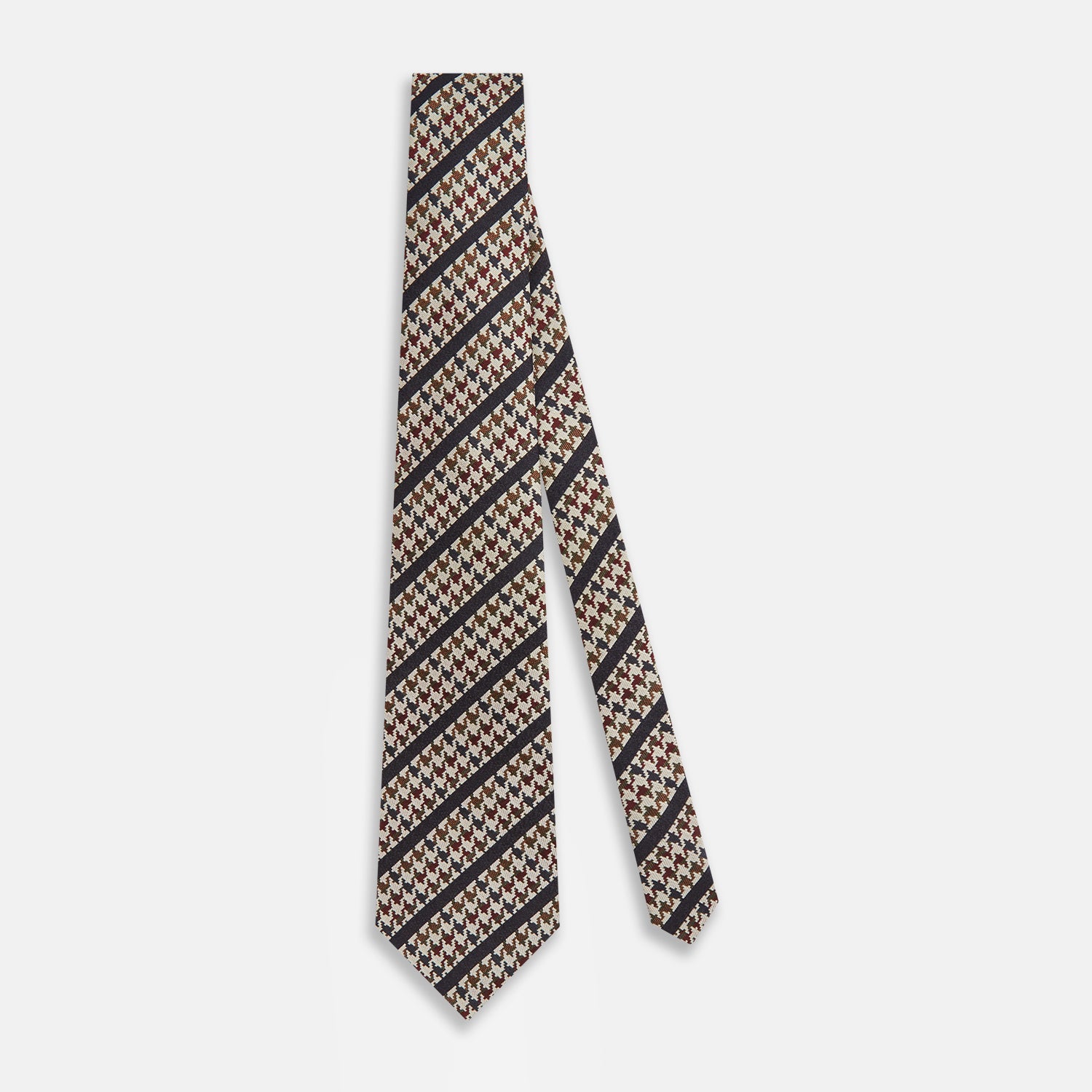Brown Houndstooth Stripe Silk Tie