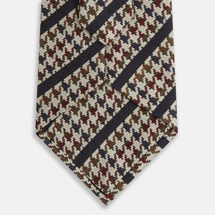 Brown Houndstooth Stripe Silk Tie Image 2